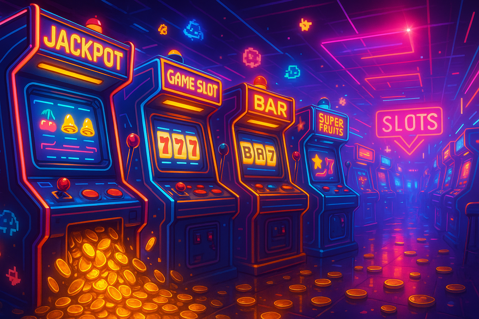 Legacy arcade slot games with retro reels, classic symbols, and vintage casino atmosphere