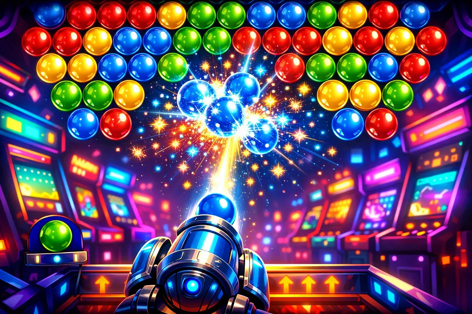 Colorful Bubble Shooter arcade puzzle game with bubble cannon shooting matching bubbles