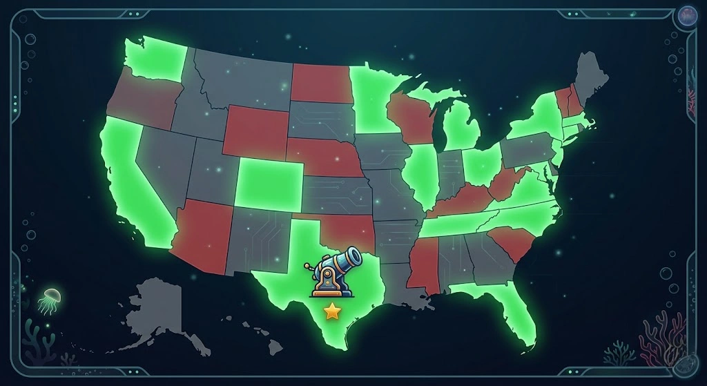 US map showing states where fish table games and sweepstakes casinos are legal in 2026