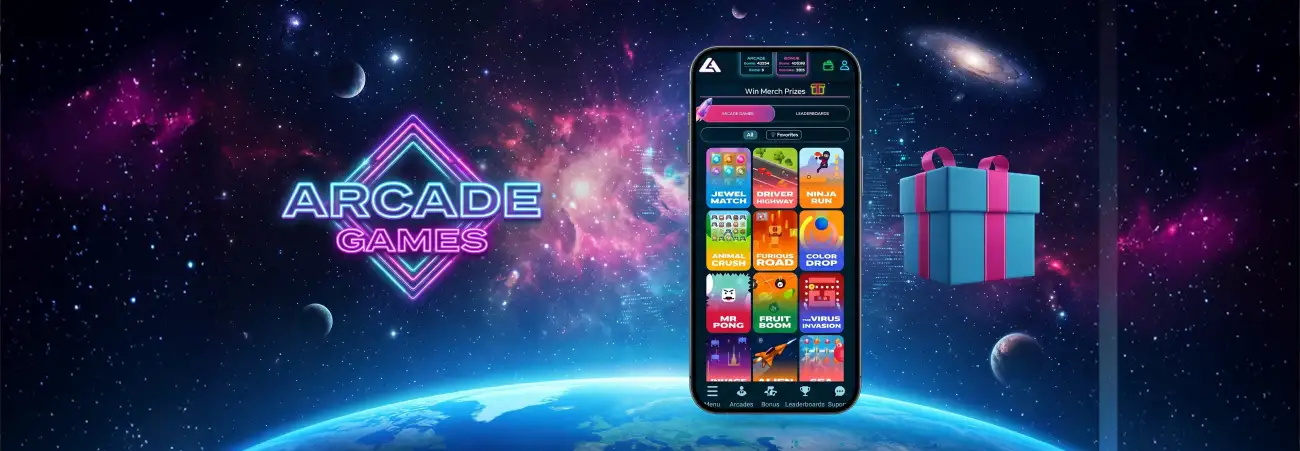 casinoGames A mobile phone screen displaying a casino games app, with a gift box and a space background