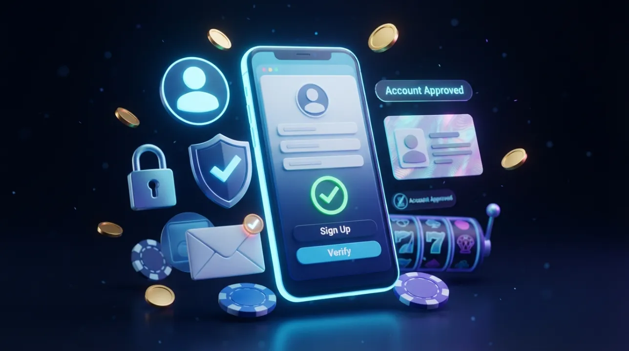 Sweepstakes casino account setup and verification concept