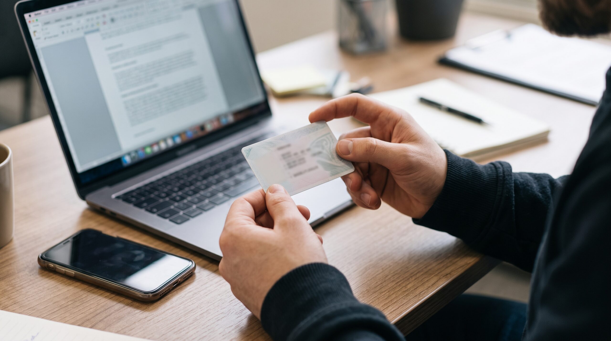 Person preparing ID documents for account verification before a prize redemption